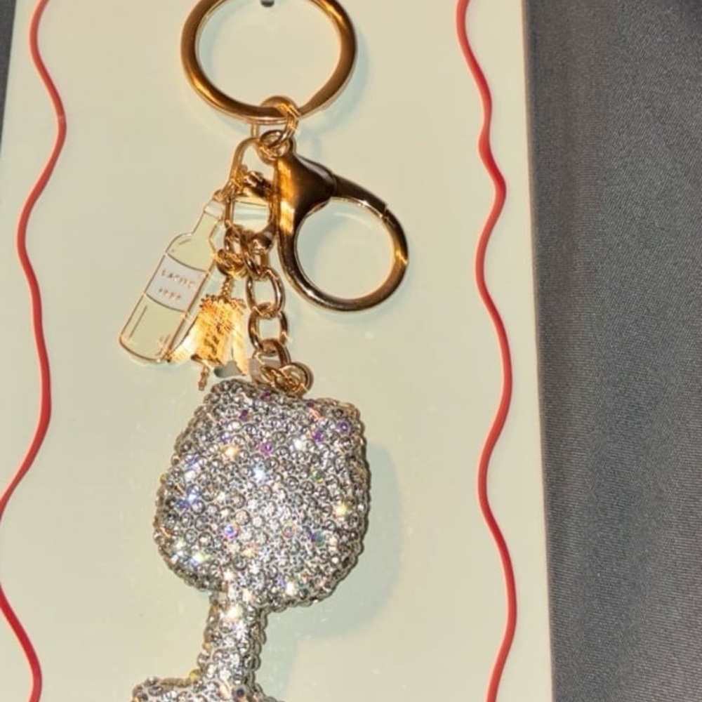 studio Crystal Embellished Wine Glass Keychain